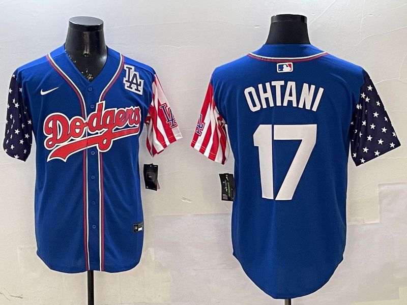 Men Los Angeles Dodgers #17 Ohtani Blue a generation of national flags Joint name 2025 Nike MLB Jersey style 7